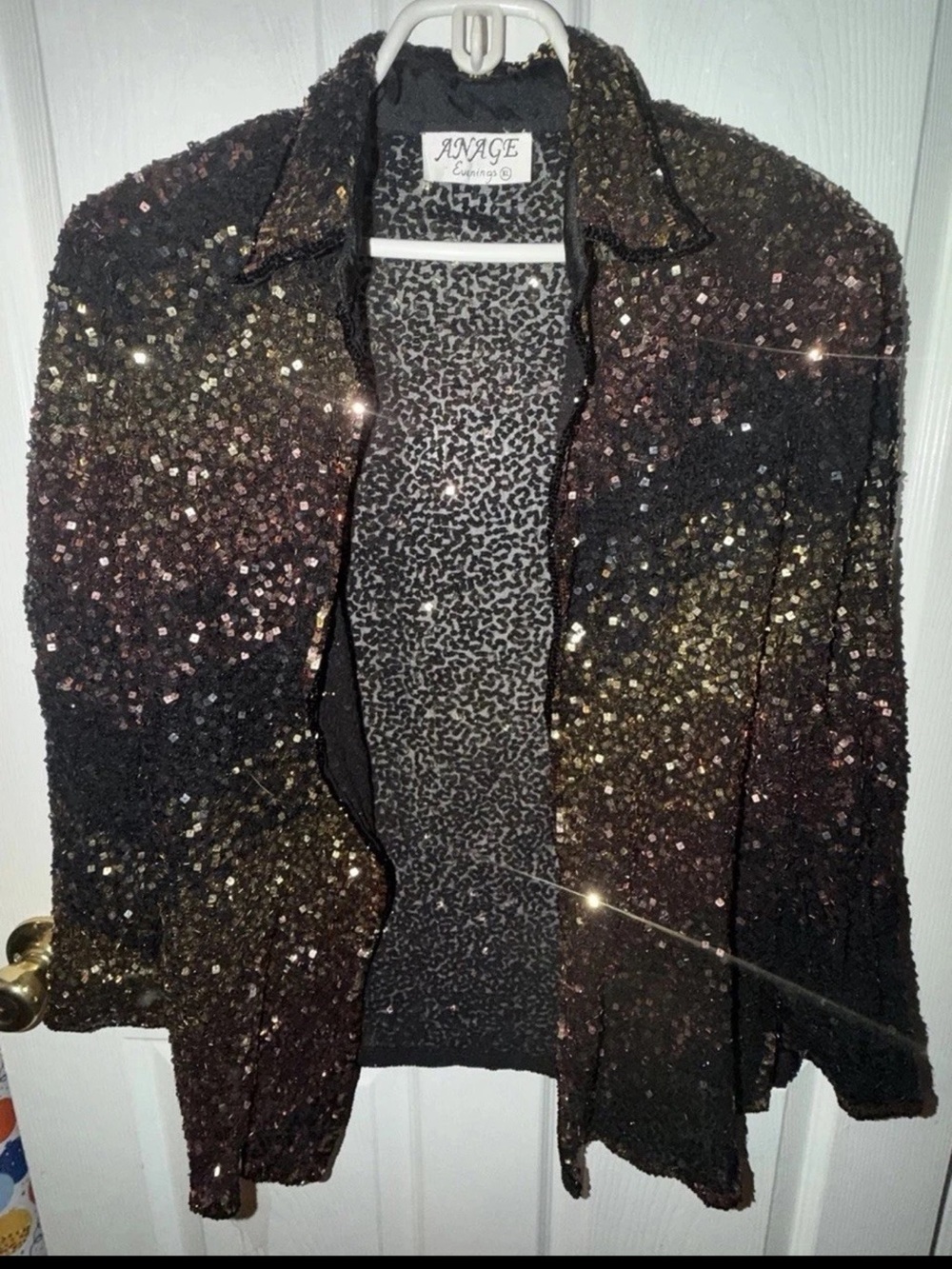 Vintage ANAGE Black Sequin Jacket Women's Sparkle Coat
